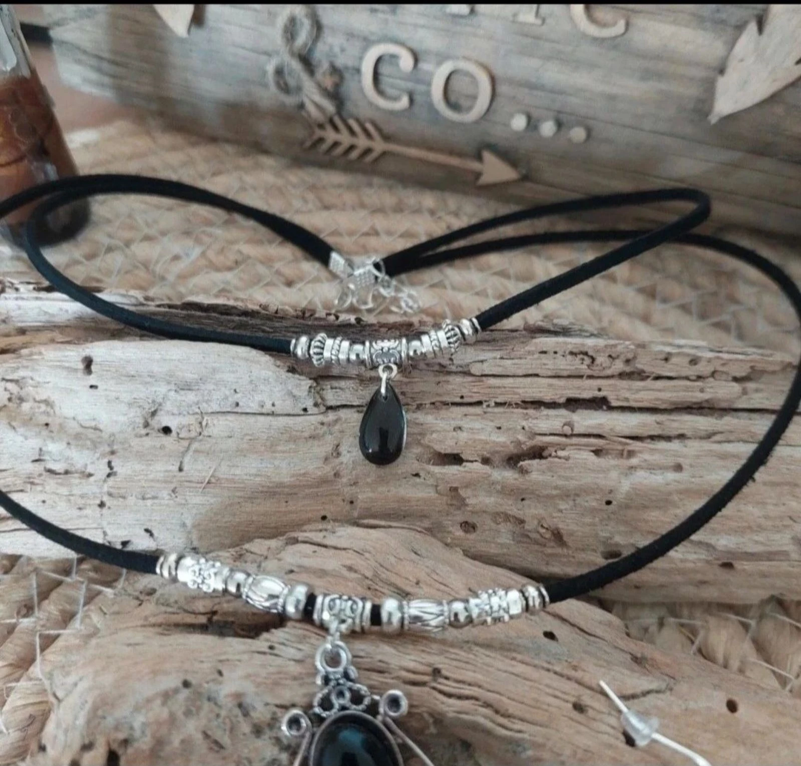 Parure boho mystique doublerangs triple lune obsidiana, preto – photo 5